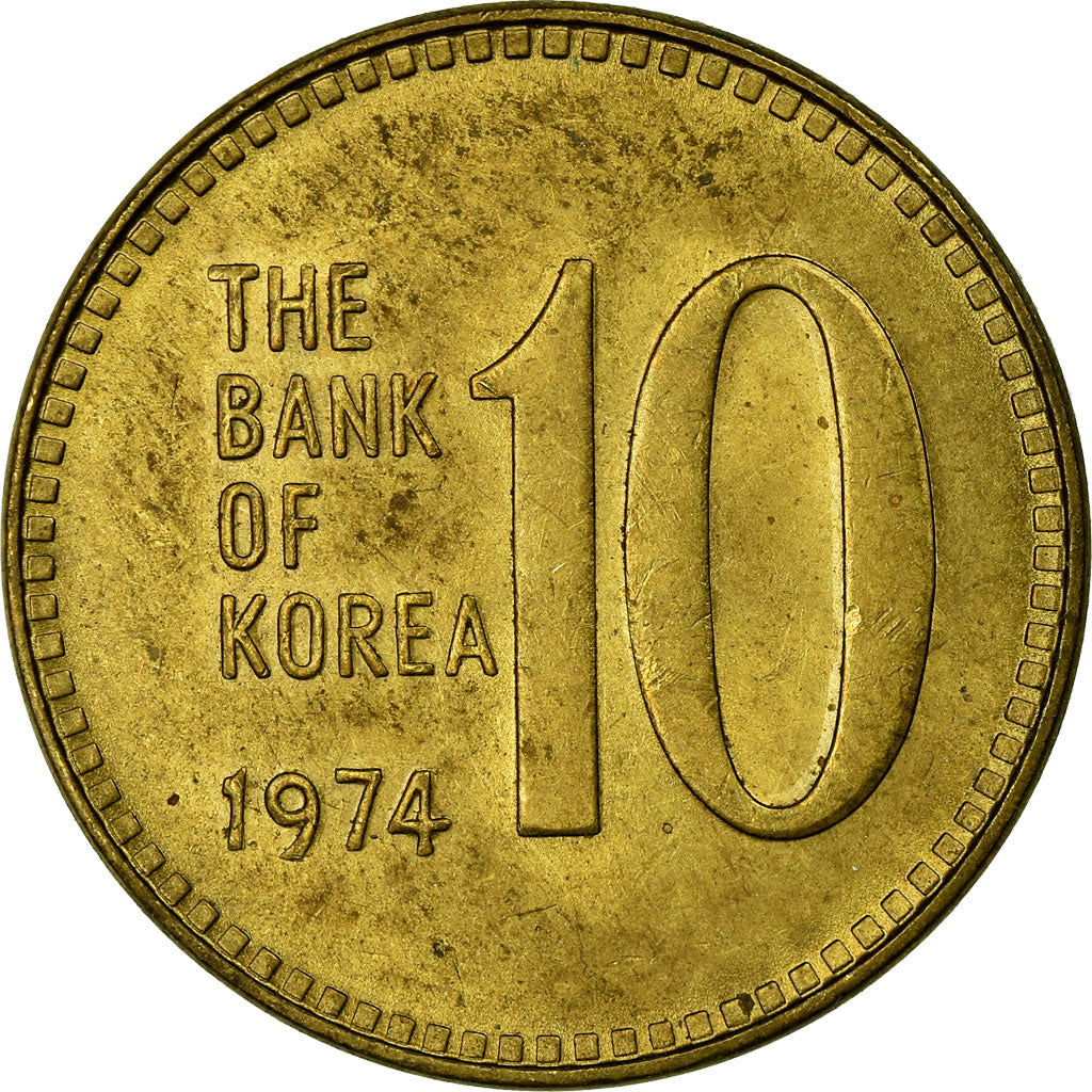 Coin, KOREA-SOUTH, 10 Won, 1974, EF(40-45), Brass, KM:6a