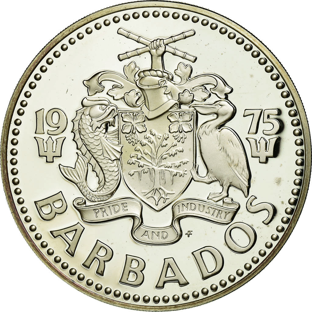Moneta, Barbados, 10 Dollars, 1975, Franklin Mint, Proof, FDC, Argento, KM:17a