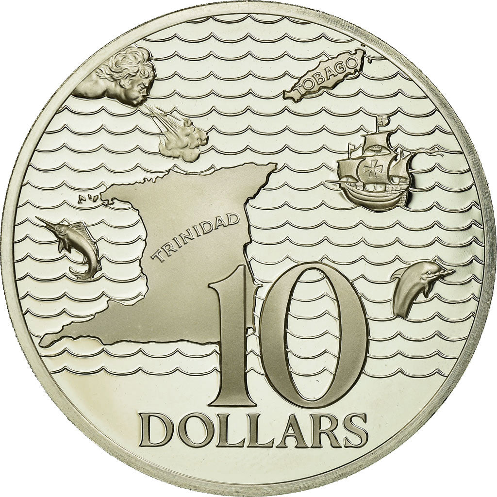 Coin, TRINIDAD & TOBAGO, 10 Dollars, 1975, Franklin Mint, Proof, MS(65-70)