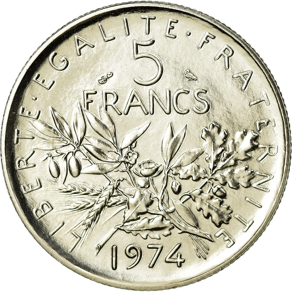 Moneda, Francia, Semeuse, 5 Francs, 1974, Paris, FDC, Níquel recubierto de