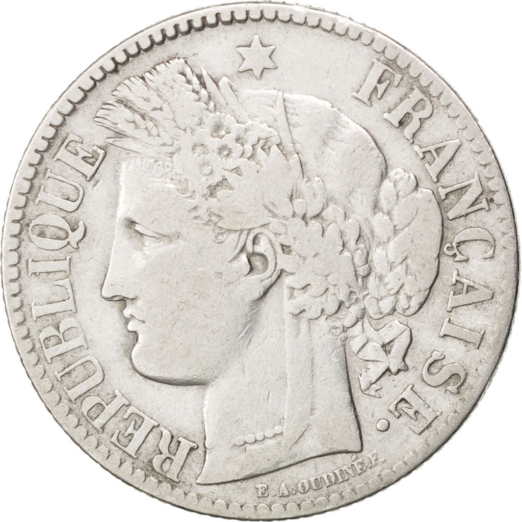FRANCE, Cérès, 2 Francs, 1871, Bordeaux, KM #816.2, VF(20-25), Silver, Gadoury #
