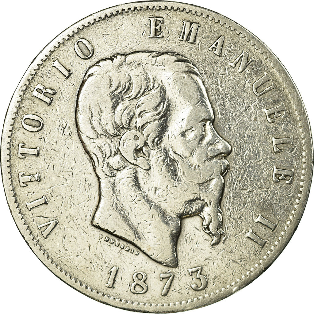 Coin, Italy, Vittorio Emanuele II, 5 Lire, 1873, Milan, EF(40-45), Silver