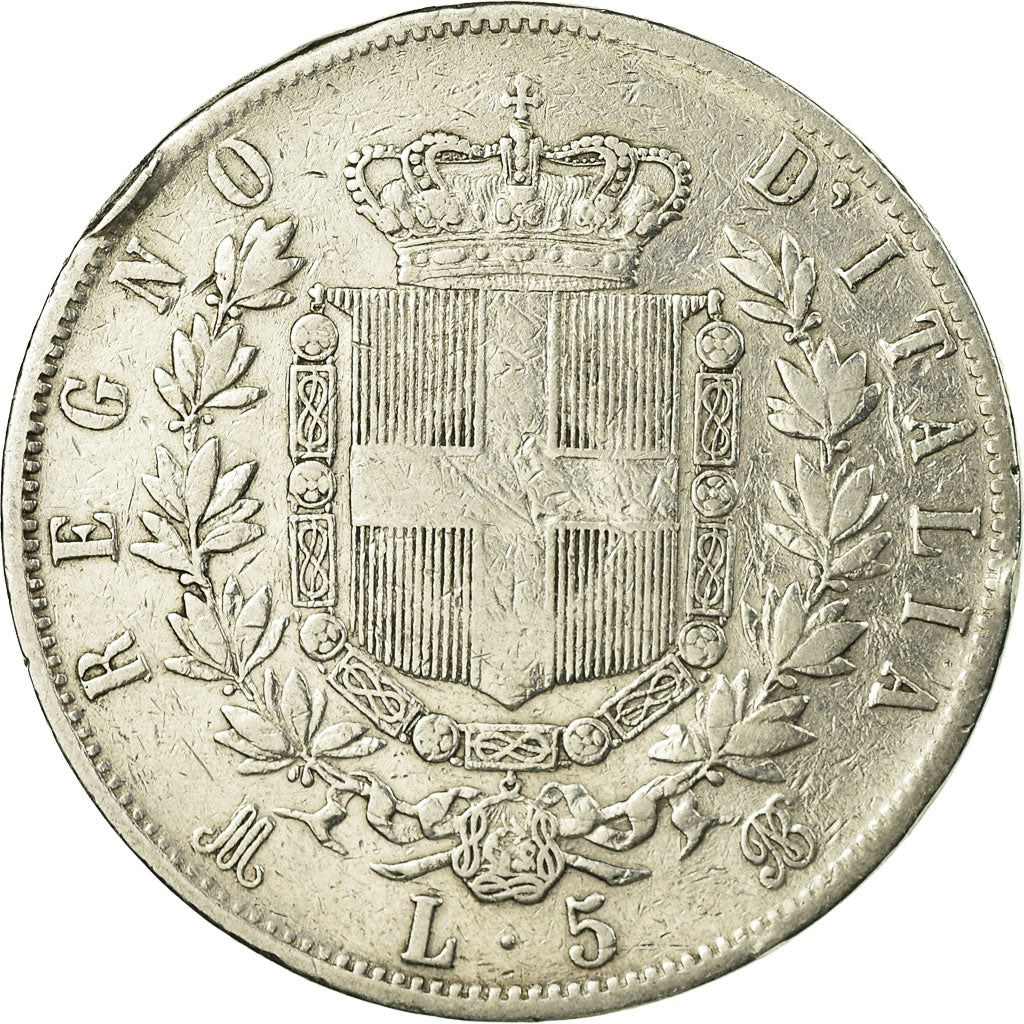 Coin, Italy, Vittorio Emanuele II, 5 Lire, 1873, Milan, EF(40-45), Silver