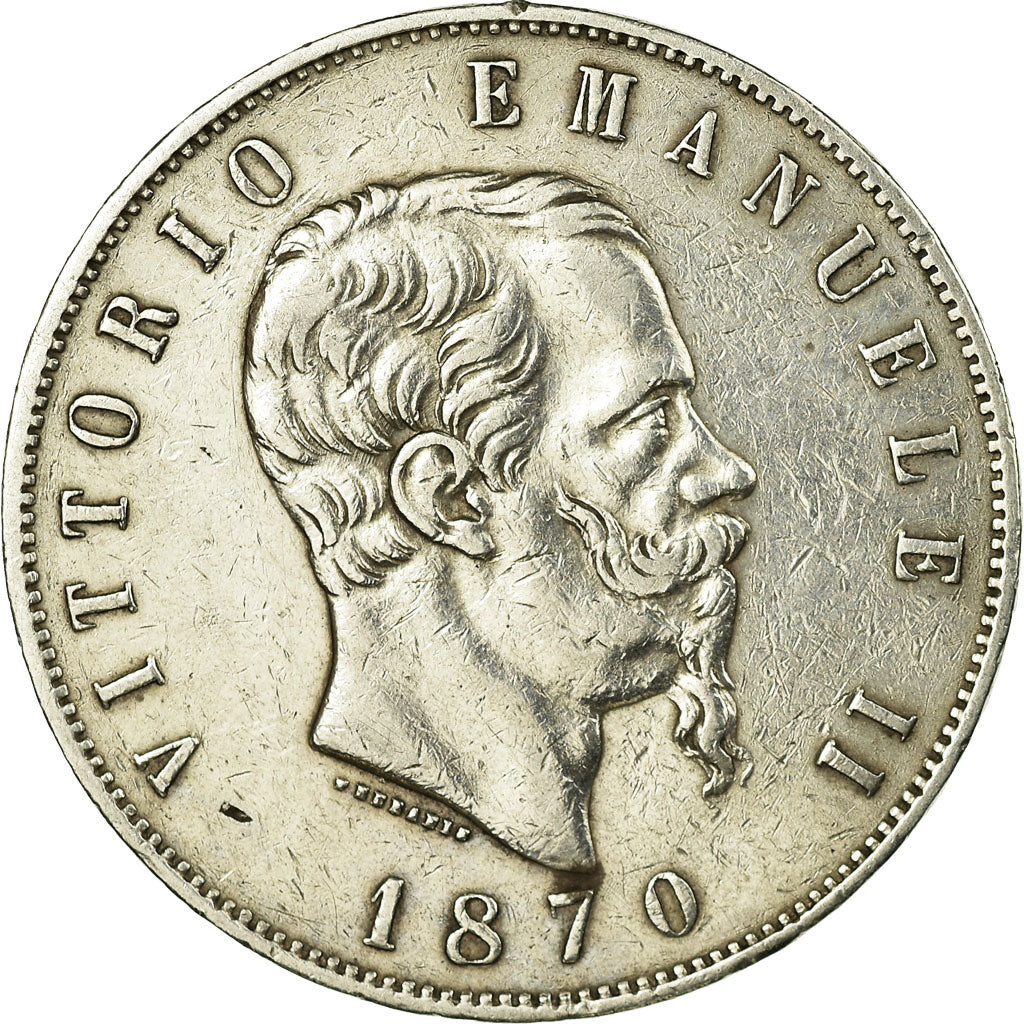 Münze, Italien, Vittorio Emanuele II, 5 Lire, 1870, Milan, S+, Silber, KM:8.3