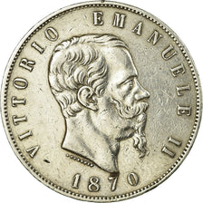 Münze, Italien, Vittorio Emanuele II, 5 Lire, 1870, Milan, S+, Silber, KM:8.3