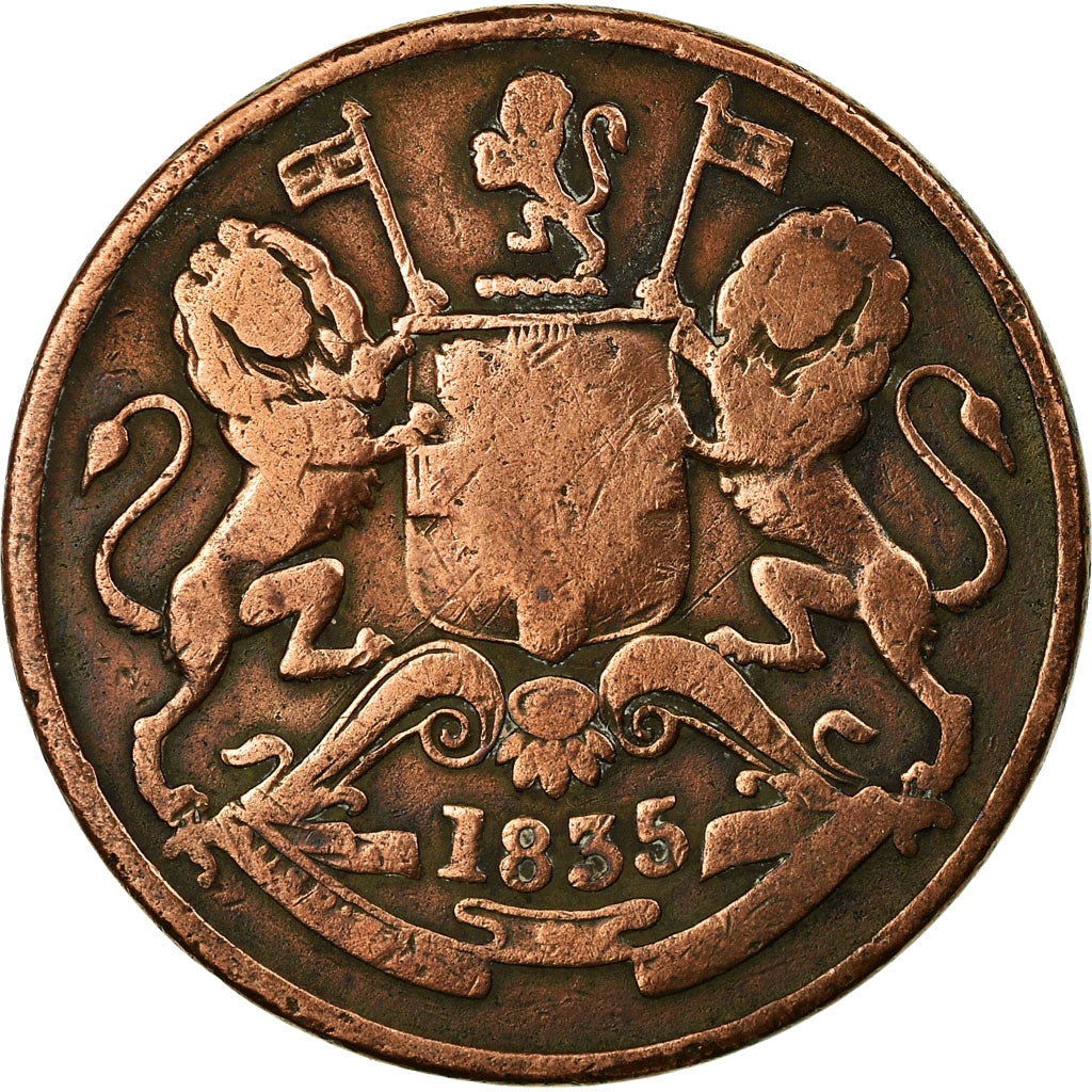 Coin, INDIA-BRITISH, 1/2 Anna, 1835, VF(30-35), Copper, KM:447.1