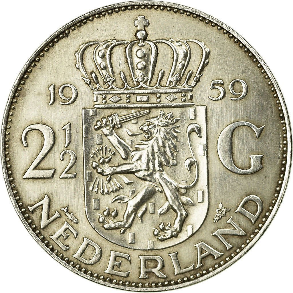 Moneta, Paesi Bassi, Juliana, 2-1/2 Gulden, 1959, SPL-, Argento, KM:185