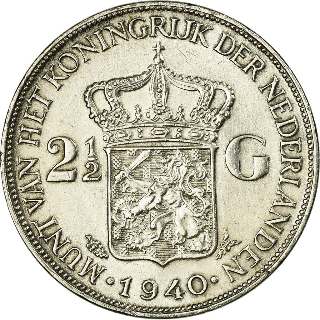 Coin, Netherlands, Wilhelmina I, 2-1/2 Gulden, 1940, AU(55-58), Silver, KM:165