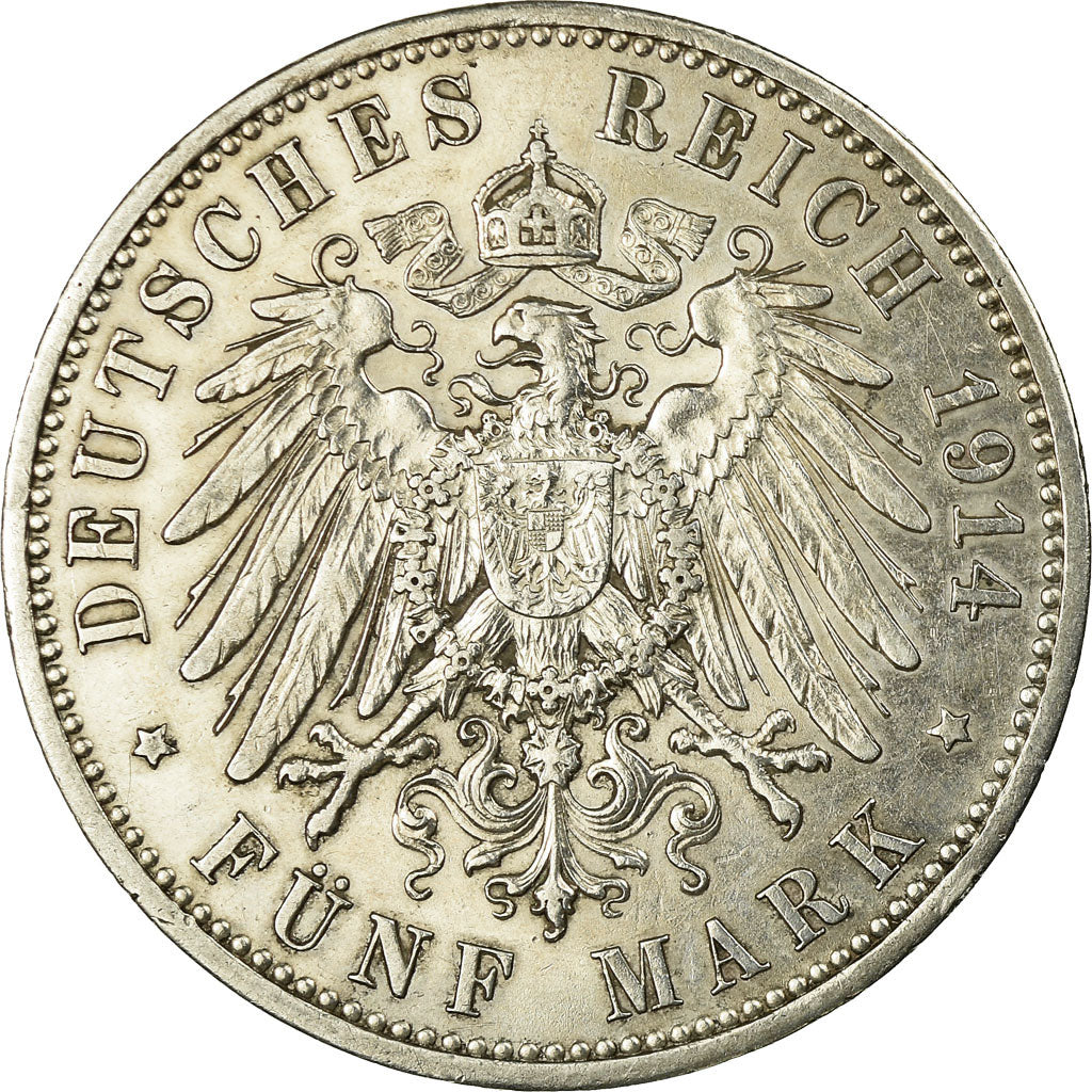 Coin, German States, PRUSSIA, Wilhelm II, 5 Mark, 1914, Berlin, EF(40-45)