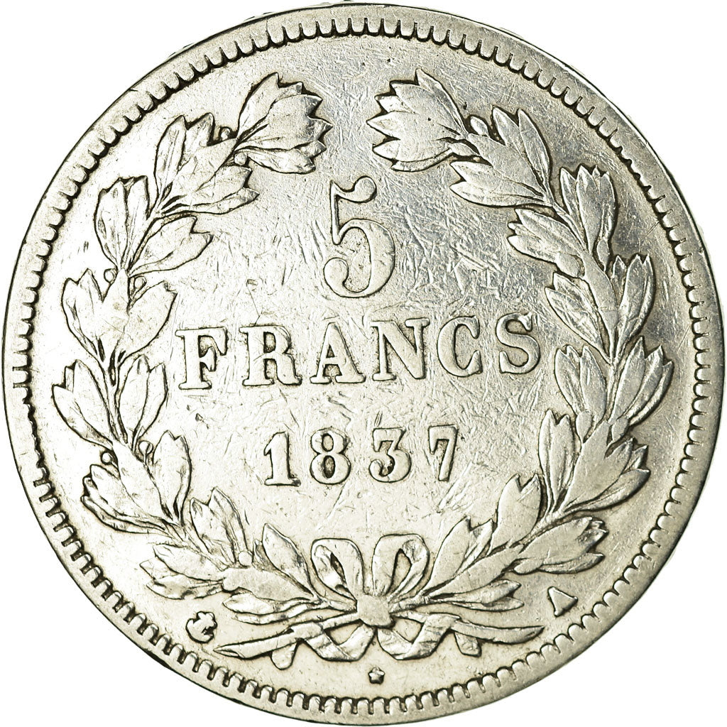 Moneta, Francia, Louis-Philippe, 5 Francs, 1837, Paris, MB+, Argento, KM:749.1