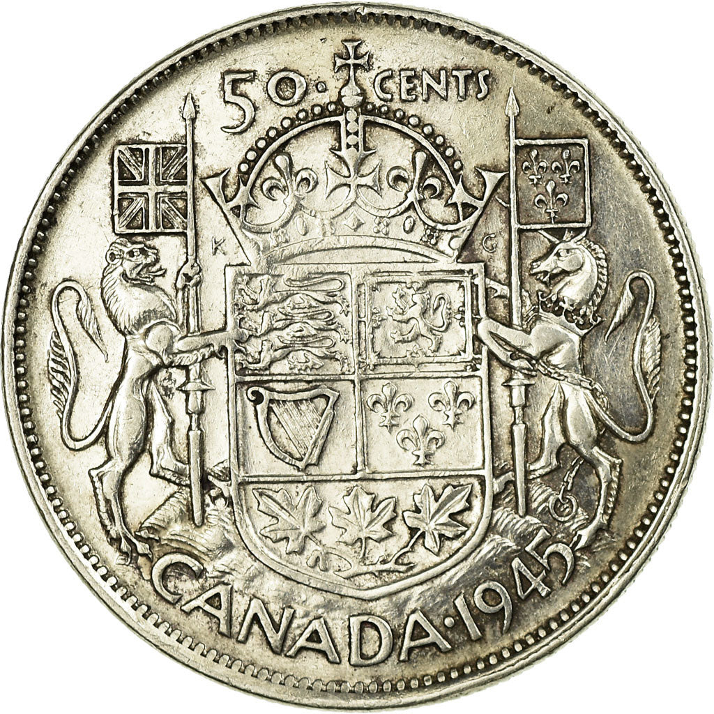 Coin, Canada, George VI, 50 Cents, 1945, Royal Canadian Mint, Ottawa, EF(40-45)