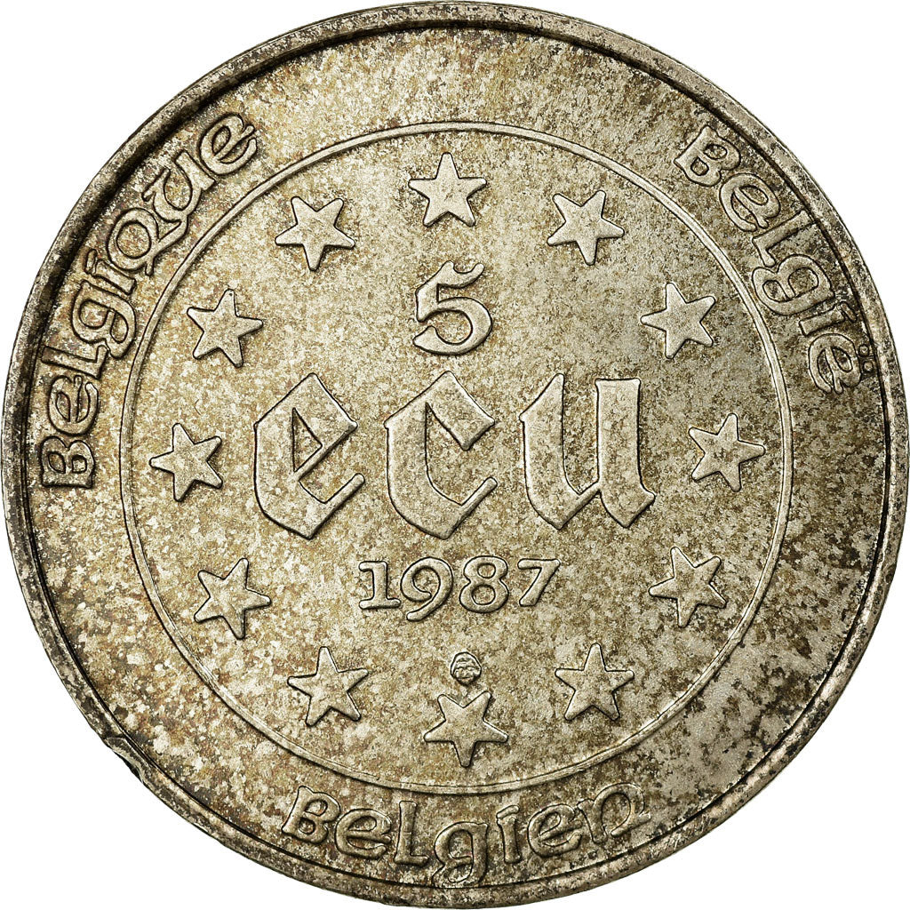 Moneta, Belgia, 5 Ecu, 1987, EF(40-45), Srebro, KM:166