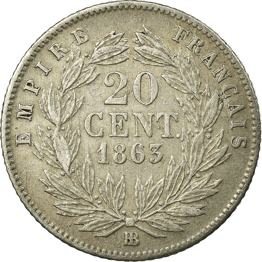Coin, France, Napoleon III, Napoléon III, 20 Centimes, 1863, Strasbourg
