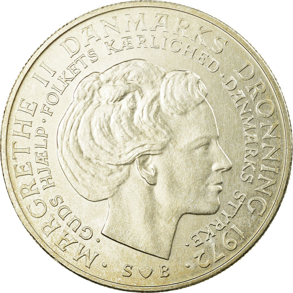 Coin, Denmark, Margrethe II, 10 Kroner, 1972, Copenhagen, AU(55-58), Silver