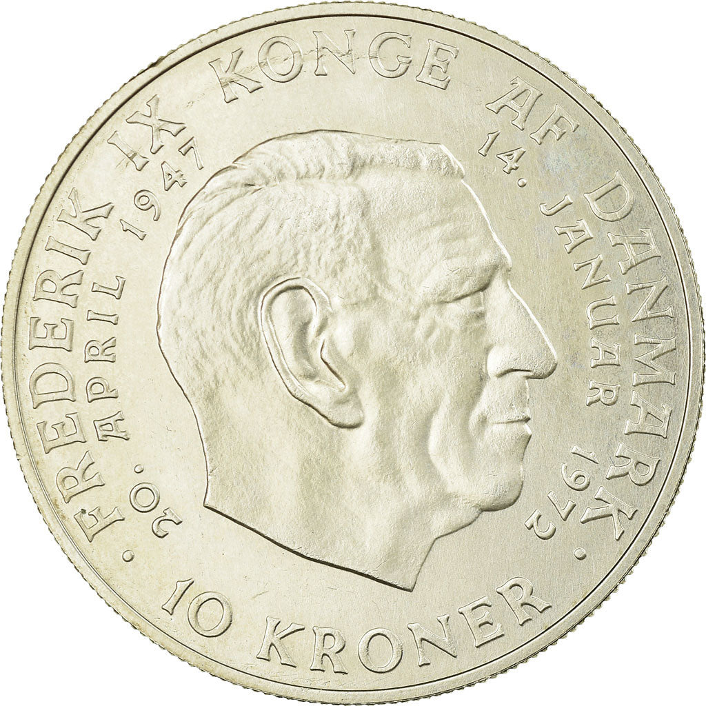 Coin, Denmark, Margrethe II, 10 Kroner, 1972, Copenhagen, AU(55-58), Silver