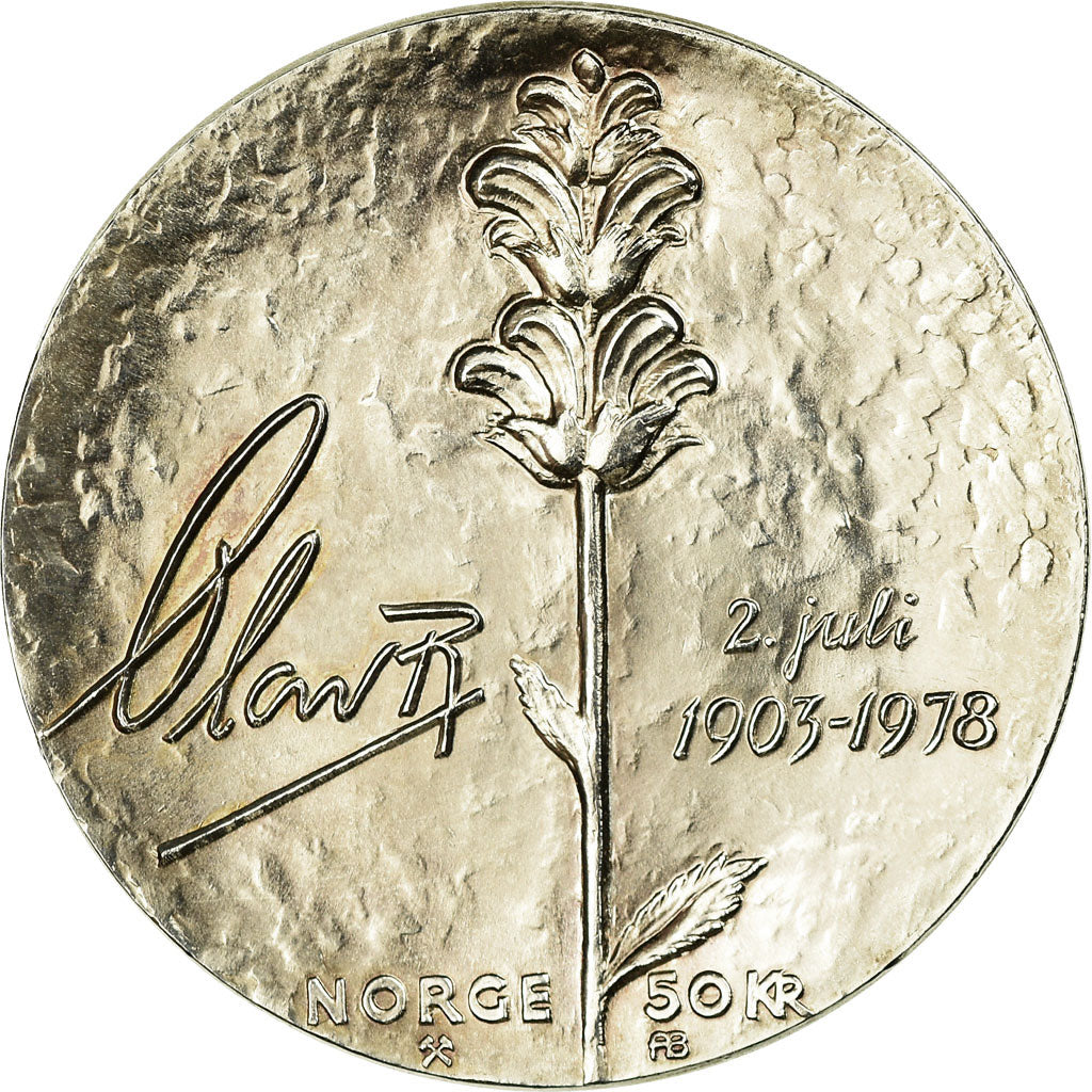 Coin, Norway, Olav V, 50 Kroner, 1978, MS(63), Silver, KM:424