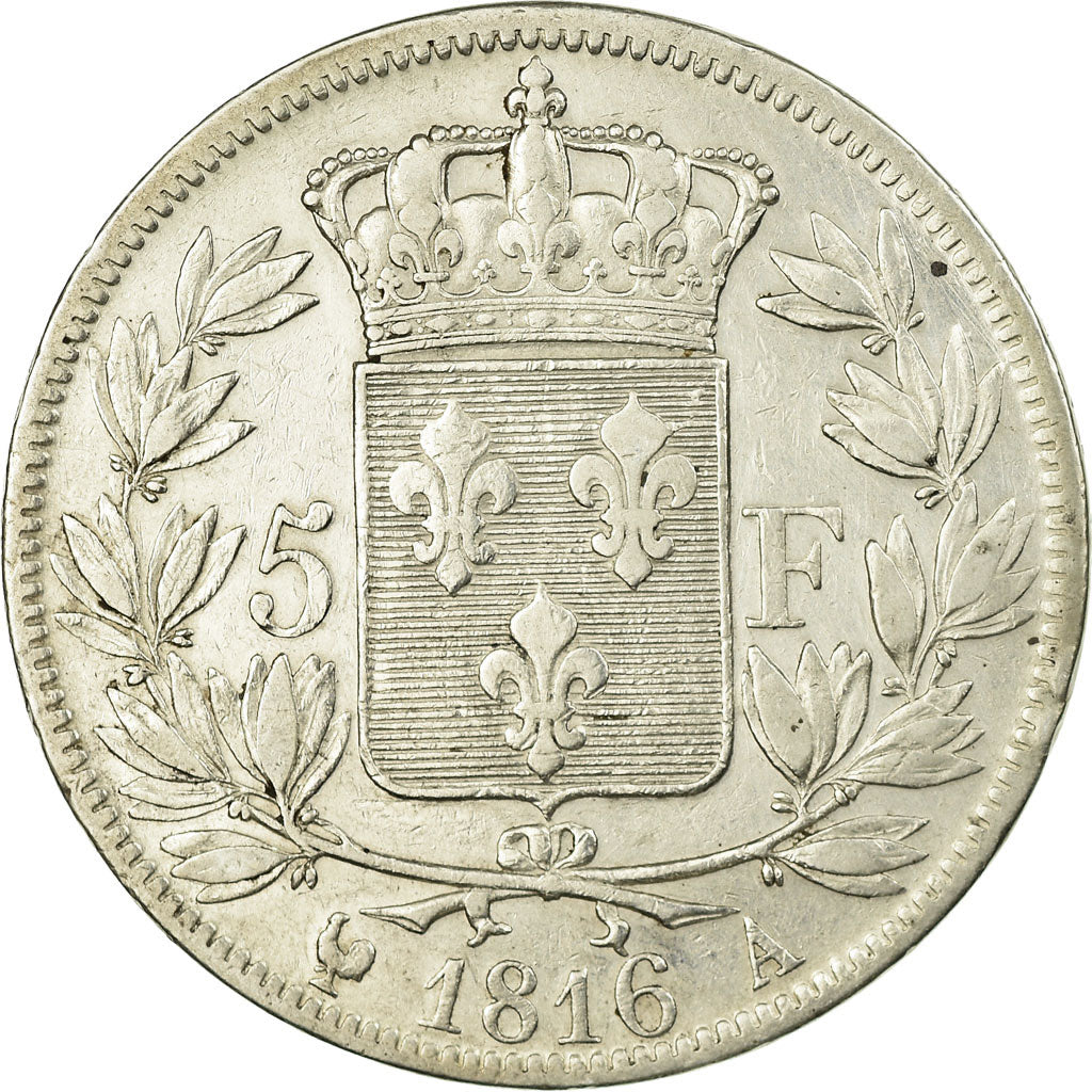 Moeda, França, Louis XVIII, Louis XVIII, 5 Francs, 1816, Paris, EF(40-45)