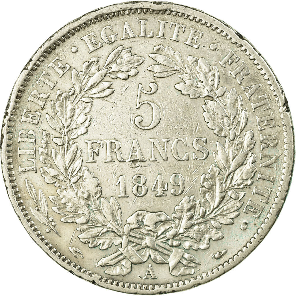Moneta, Francia, Cérès, 5 Francs, 1849, Paris, MB+, Argento, KM:761.1