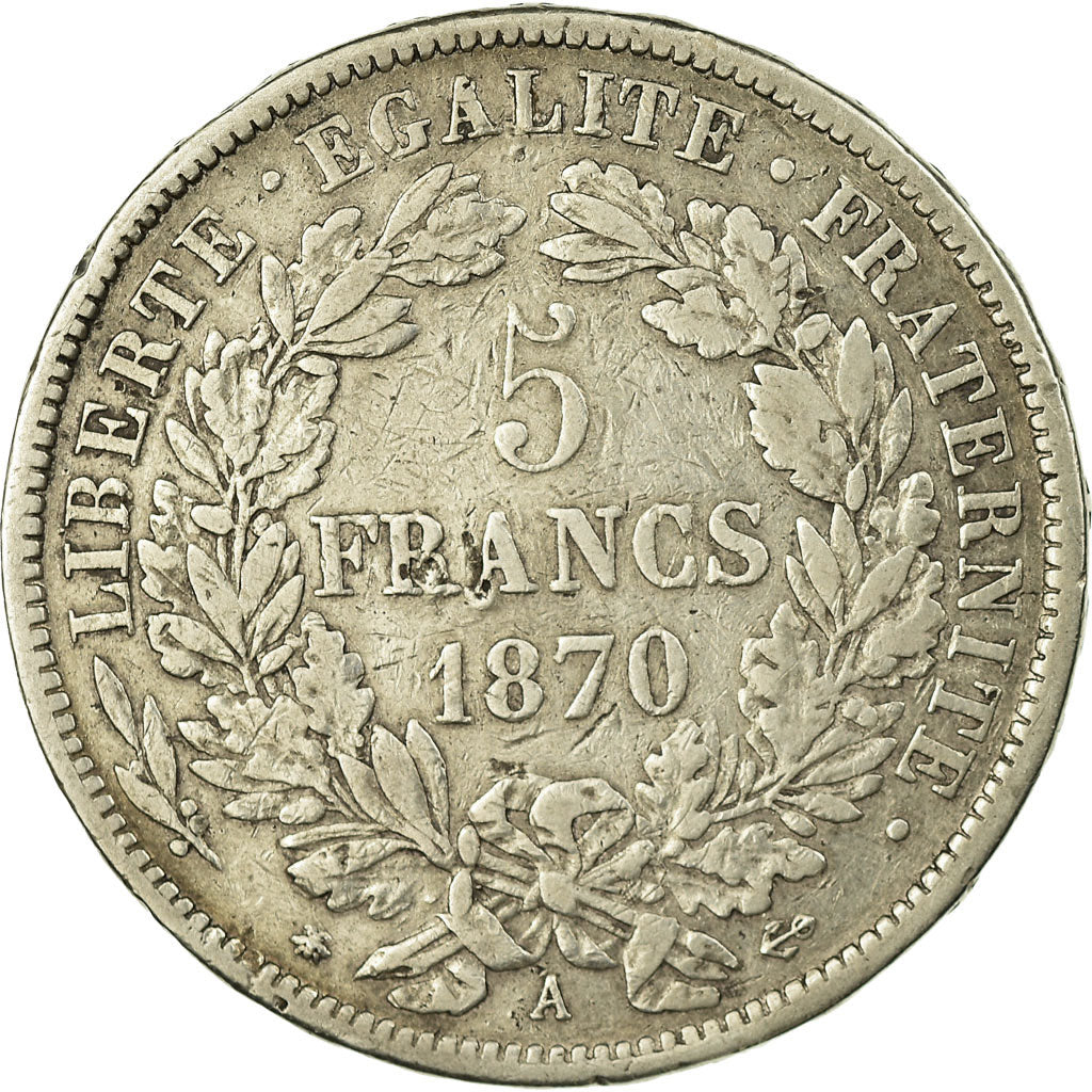 Coin, France, Cérès, 5 Francs, 1870, Paris, VF(30-35), Silver, KM:819