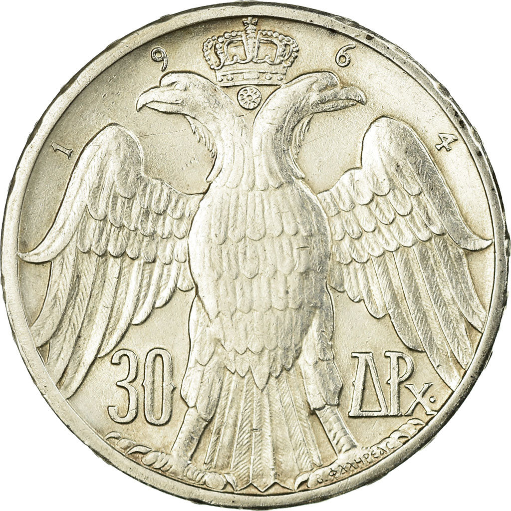 Coin, Greece, Constantine II, 30 Drachmai, 1964, AU(55-58), Silver, KM:87