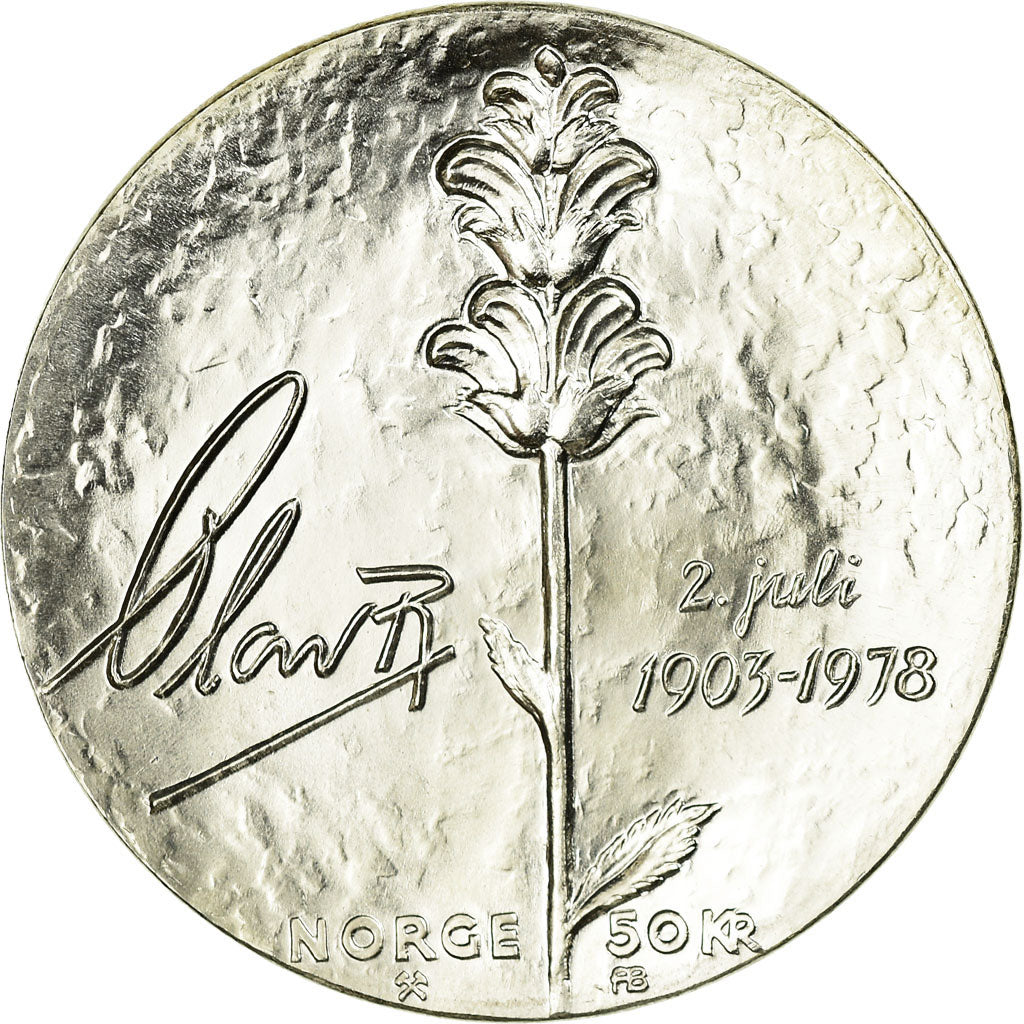 Coin, Norway, Olav V, 50 Kroner, 1978, MS(63), Silver, KM:424