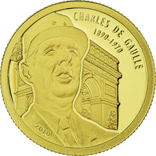 Coin, Benin, Charles de Gaulle, 1500 Francs CFA, 2010, MS(65-70), Gold