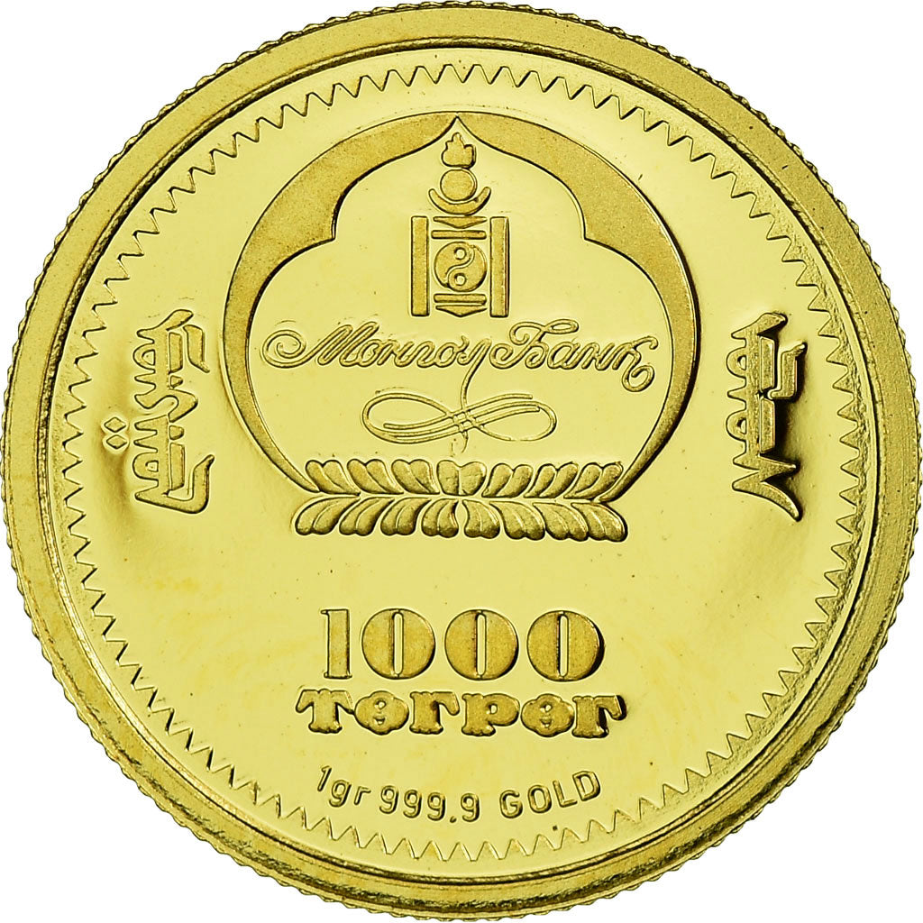 Monnaie, Mongolie, 1000 Togrog, 2008, FDC, Or