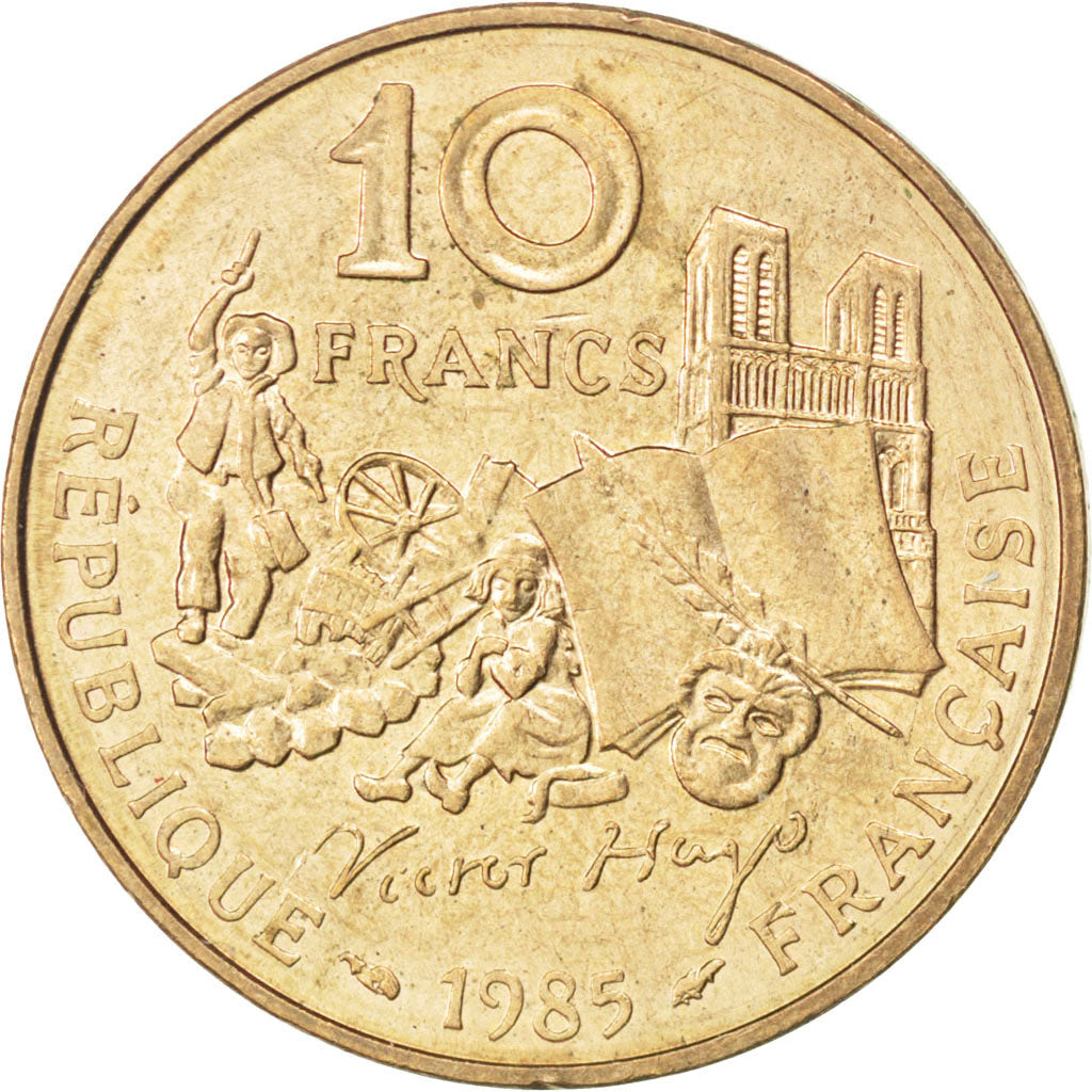 FRANCE, Victor Hugo, 10 Francs, 1985, KM #956, AU(55-58), Nickel-Bronze, 26,...