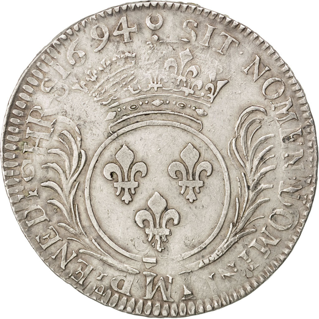 FRANCE, Écu aux palmes, ECU, 1694, Paris, KM #298.1, VF(30-35), Silver, Gadoury