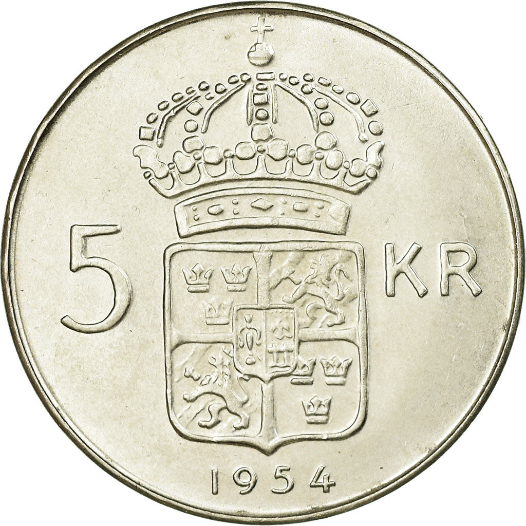 Coin, Sweden, Gustaf VI, 5 Kronor, 1954, AU(55-58), Silver, KM:829