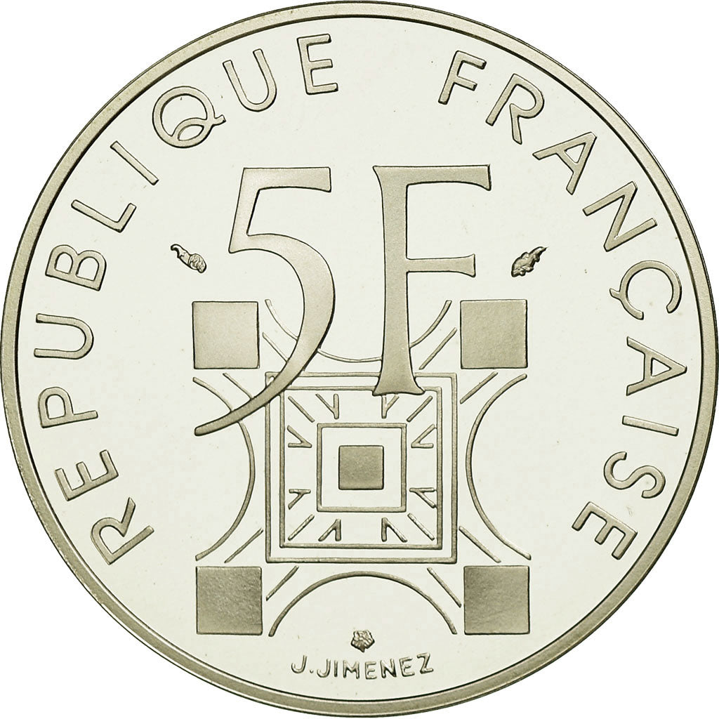 Moneda, Francia, 5 Francs, 1989, Paris, BE, FDC, Plata, KM:968a, Gadoury:772