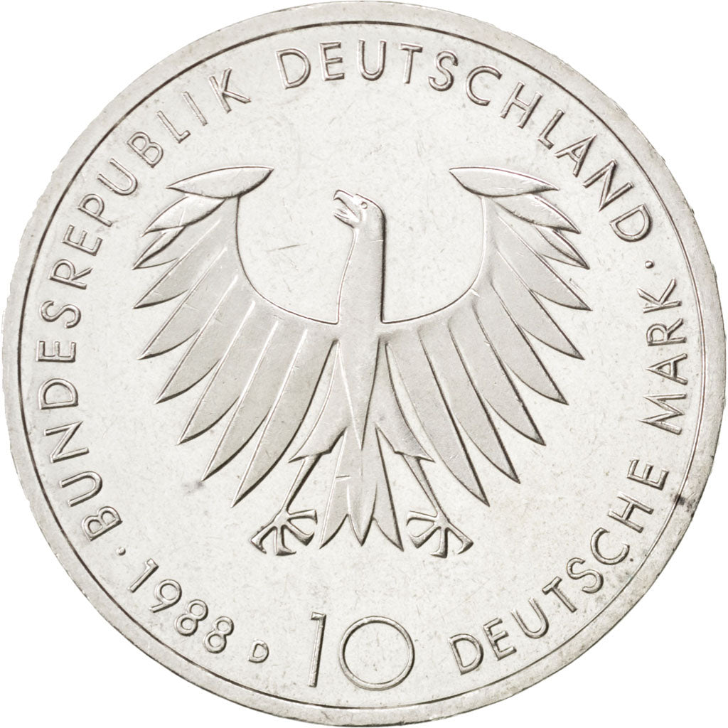 GERMANY - FEDERAL REPUBLIC, 10 Mark, 1988, Munich, KM #168, MS(65-70), Silver,..