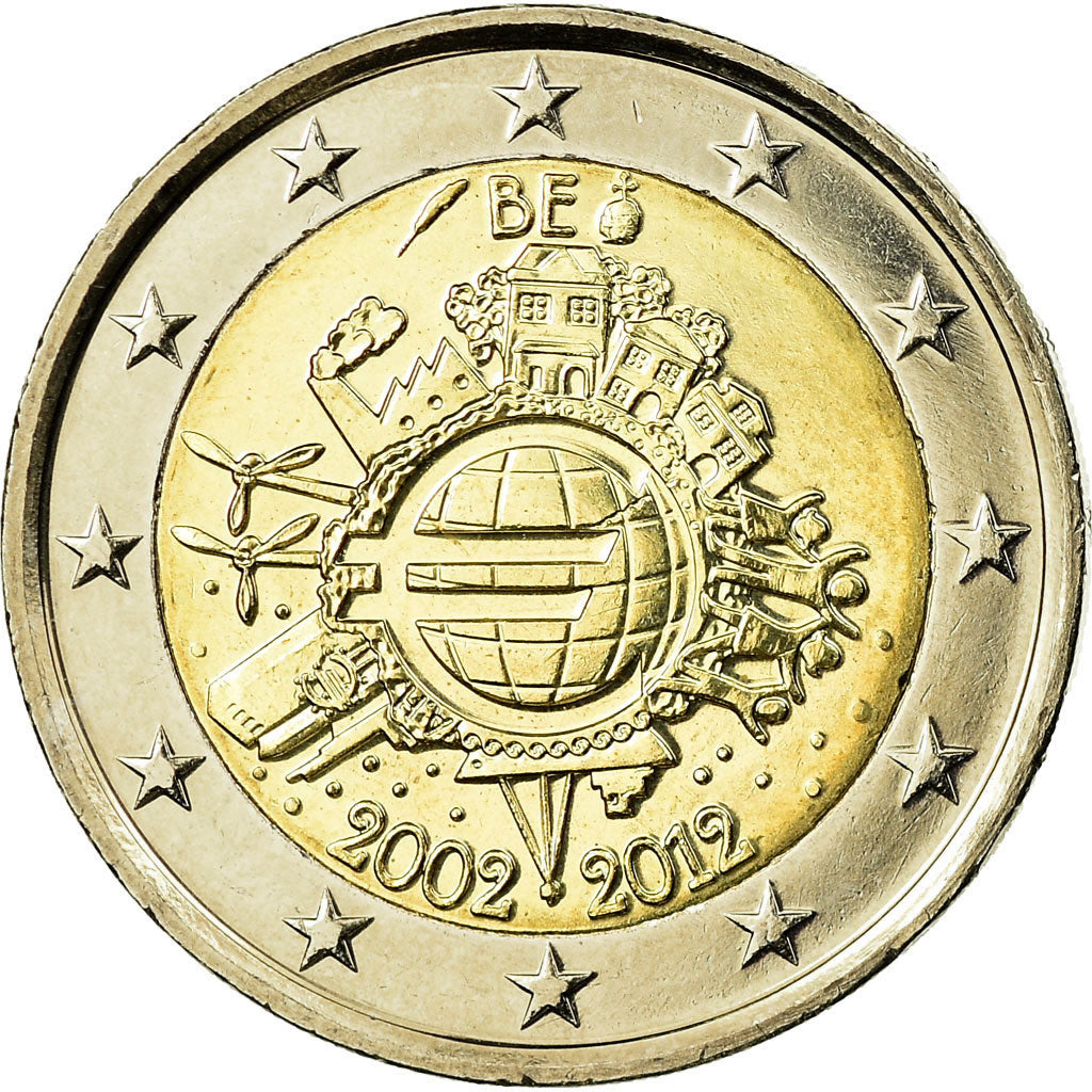 België, 2 Euro, 10 ans de l'Euro, 2012, PR, Bi-Metallic, KM:315