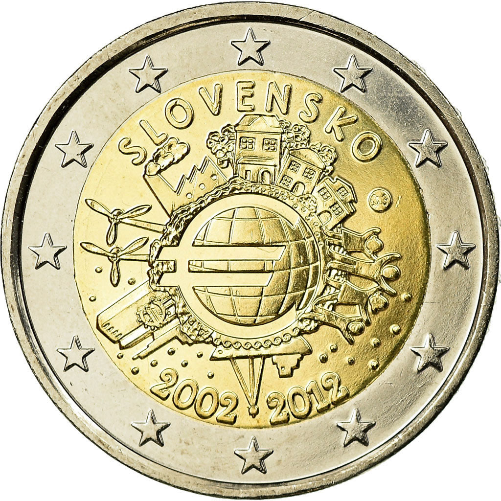 Eslováquia, 2 Euro, 10 ans de l'Euro, 2012, AU(55-58), Bimetálico, KM:120