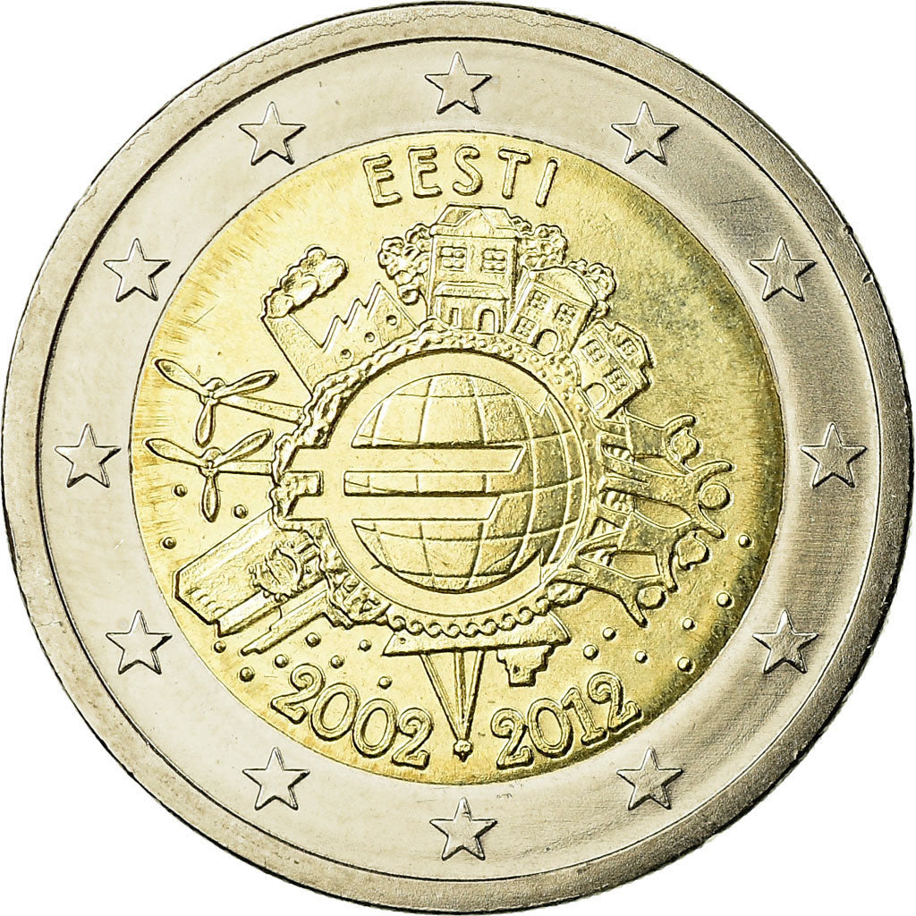 Estonia, 2 Euro, 10 ans de l'Euro, 2012, AU(55-58), Bi-Metallic, KM:70