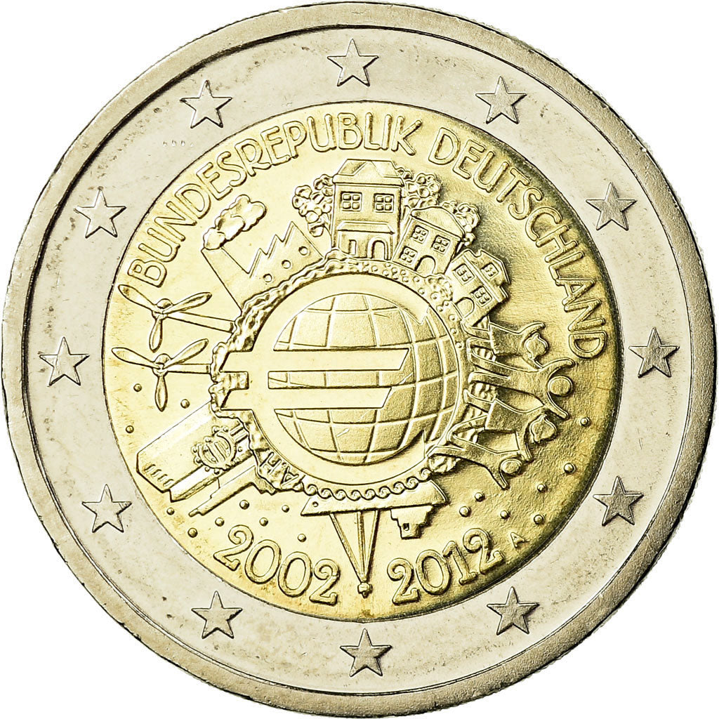 GERMANY - FEDERAL REPUBLIC, 2 Euro, 10 ans de l'Euro, 2012, AU(55-58)