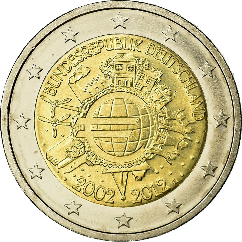 GERMANY - FEDERAL REPUBLIC, 2 Euro, 10 ans de l'Euro, 2012, AU(55-58)