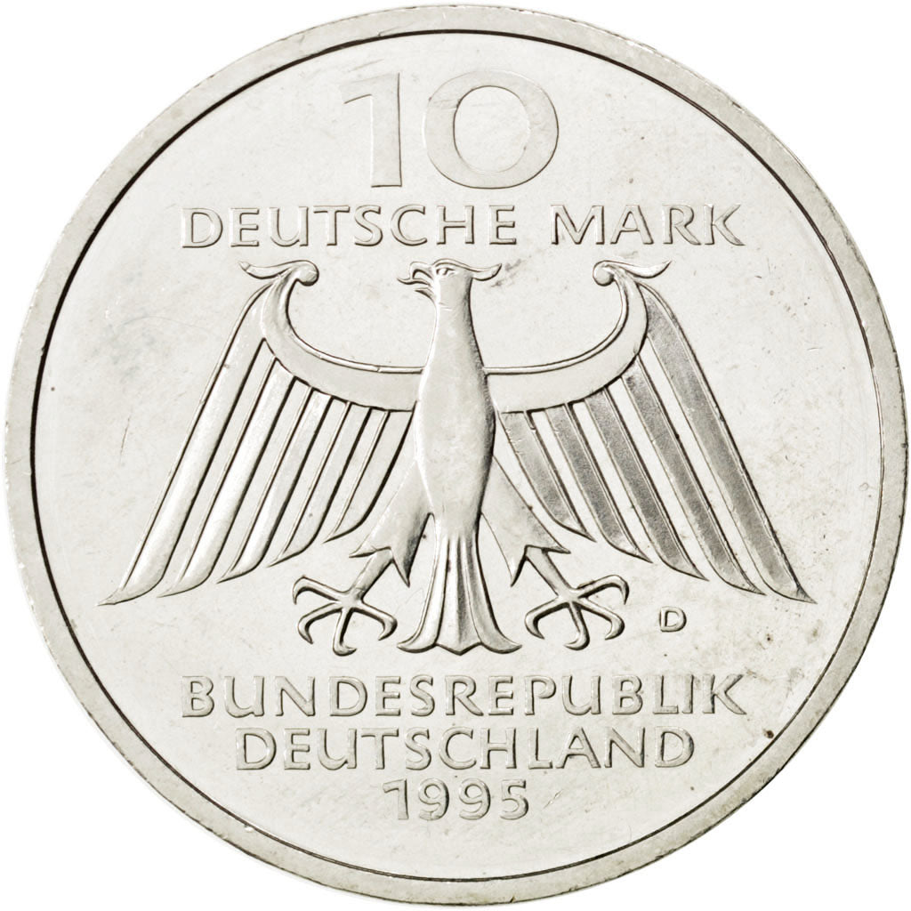 GERMANY - FEDERAL REPUBLIC, 10 Mark, 1995, Munich, KM #187, MS(65-70), Silver,..