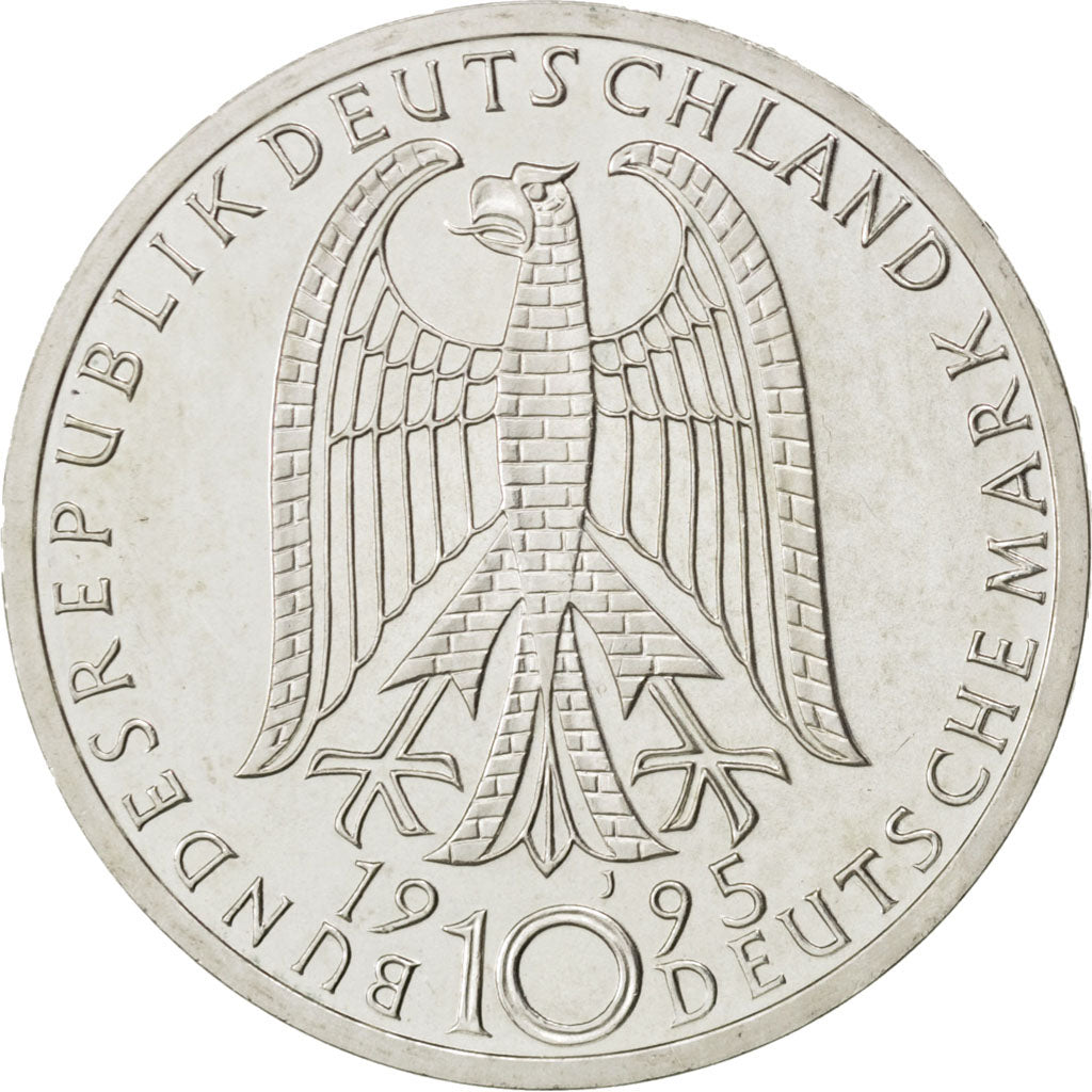 GERMANY - FEDERAL REPUBLIC, 10 Mark, 1995, Hamburg, KM #185, MS(65-70), Silver,.