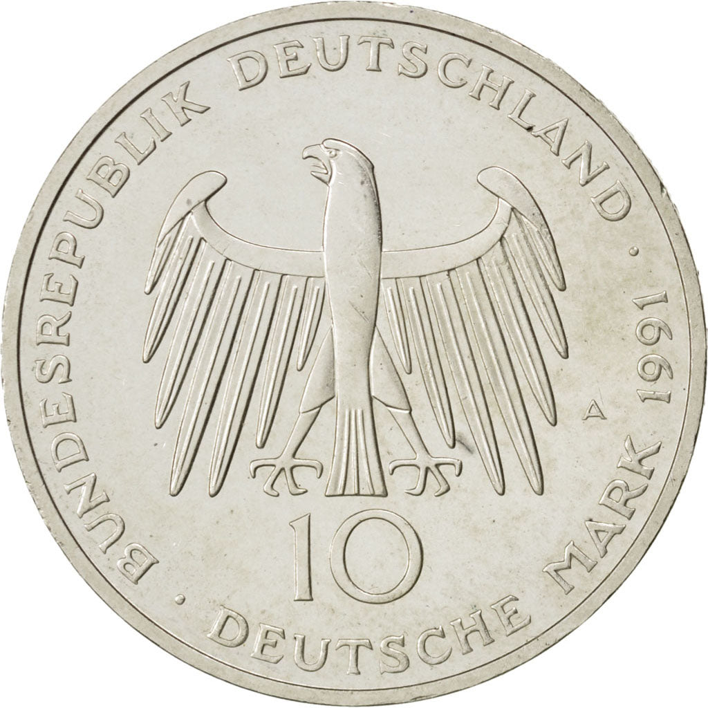 GERMANY - FEDERAL REPUBLIC, 10 Mark, 1991, Berlin, KM #177, MS(65-70), Silver,..