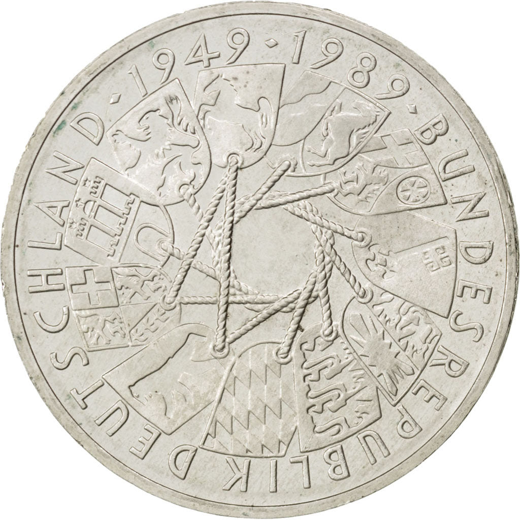GERMANY - FEDERAL REPUBLIC, 10 Mark, 1989, Karlsruhe, KM #173, MS(65-70),...