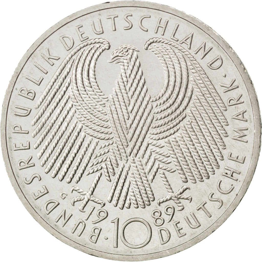 GERMANY - FEDERAL REPUBLIC, 10 Mark, 1989, Karlsruhe, KM #173, MS(65-70),...