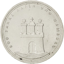 GERMANY - FEDERAL REPUBLIC, 10 Mark, 1989, Hamburg, KM #171, MS(60-62), Silver,.