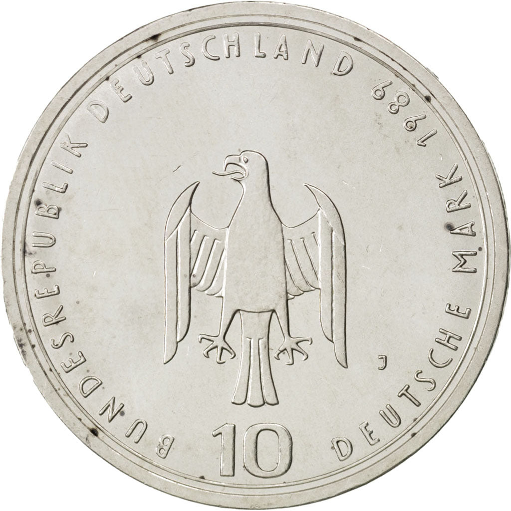 GERMANY - FEDERAL REPUBLIC, 10 Mark, 1989, Hamburg, KM #171, MS(60-62), Silver,.