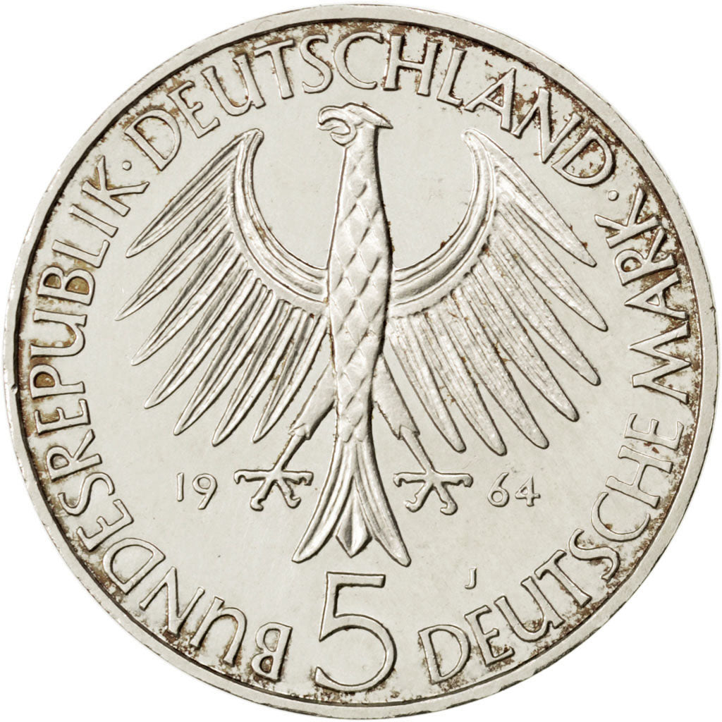 GERMANY - FEDERAL REPUBLIC, 5 Mark, 1964, Hamburg, KM #118.1, MS(65-70),...