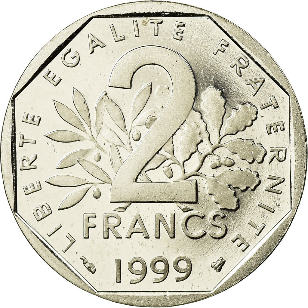 Moneda, Francia, Semeuse, 2 Francs, 1999, Paris, BE, FDC, Níquel, KM:942.2