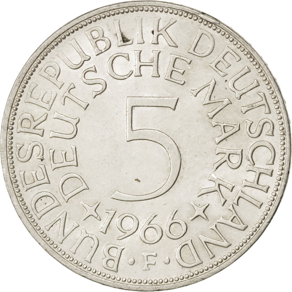 Coin, GERMANY - FEDERAL REPUBLIC, 5 Mark, 1966, Stuttgart, AU(55-58), Silver