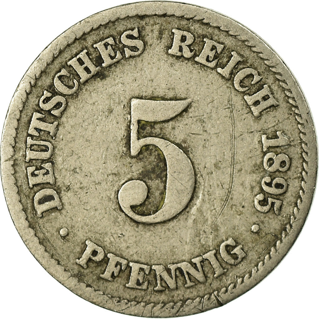 Coin, GERMANY - EMPIRE, Wilhelm II, 5 Pfennig, 1895, Stuttgart, EF(40-45)