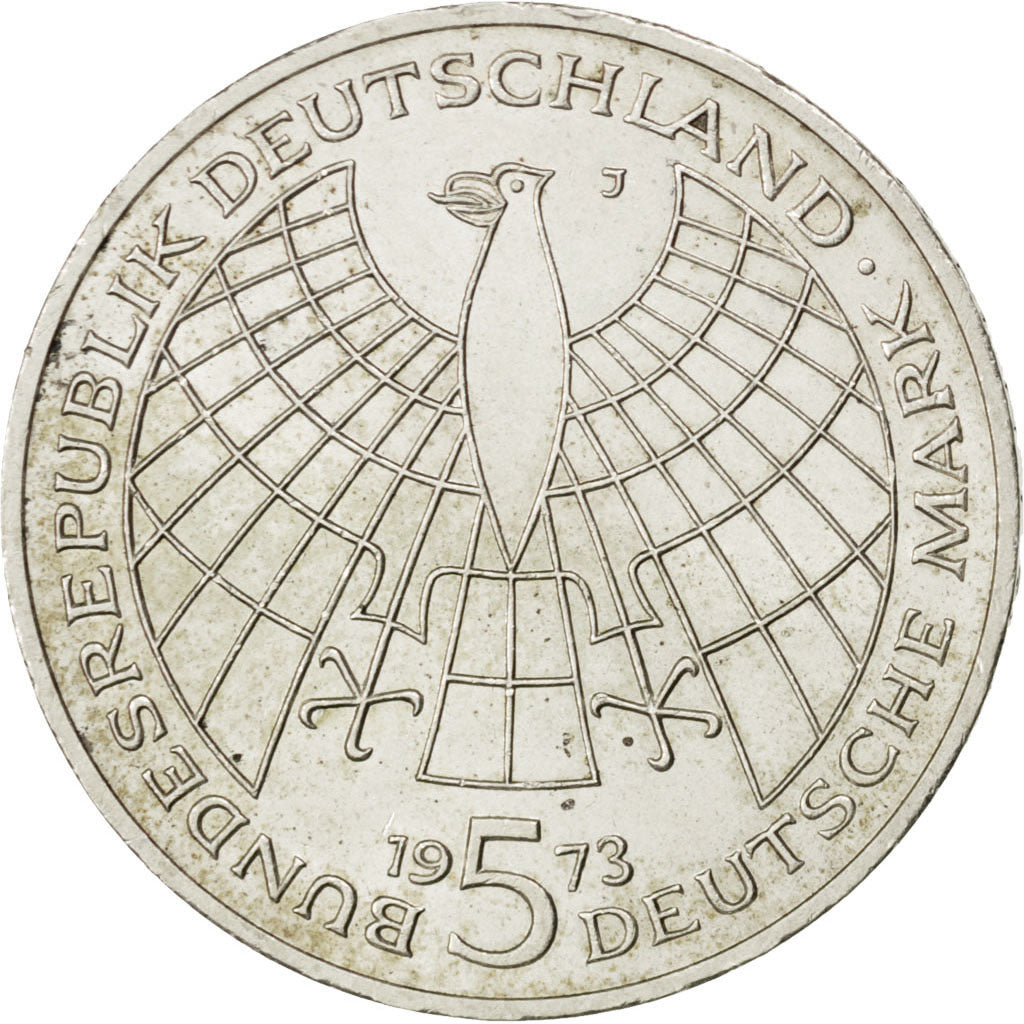 GERMANY - FEDERAL REPUBLIC, 5 Mark, 1973, Hamburg, KM #136, AU(55-58), Silver,..