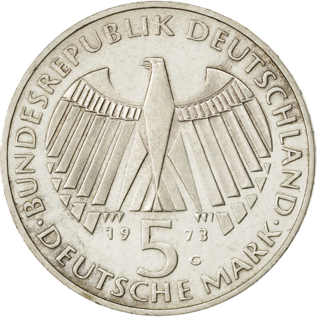 GERMANY - FEDERAL REPUBLIC, 5 Mark, 1973, Karlsruhe, KM #137, AU(55-58),...